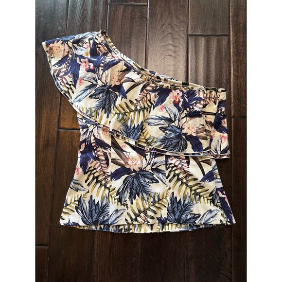 Boston Proper Tropical Print One Shoulder Top Size 10 - Picture 4 of 5